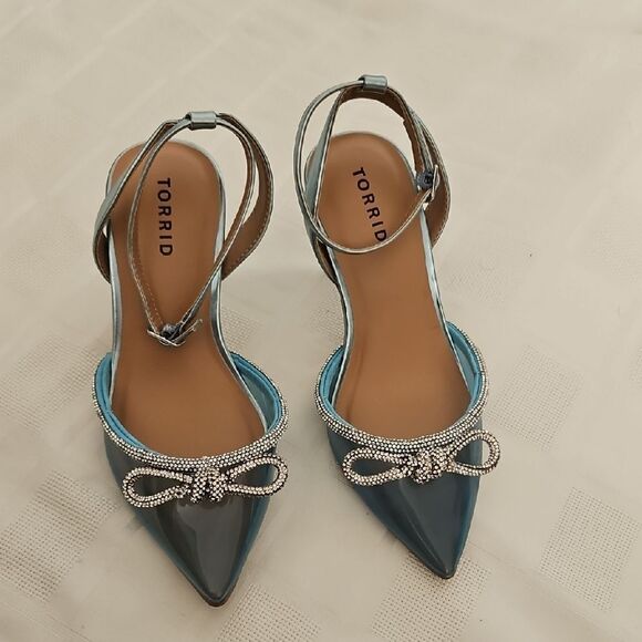 Torrid Blue Strappy Heels with Bow Detail - Picture 1 of 16
